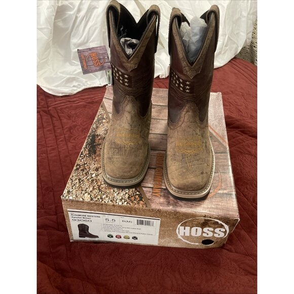 NWB Hoss Rushmore Soft Toe Boot Brown Leather Cowboy Western Stars Men Sz 5.5 M‎ - Picture 1 of 16